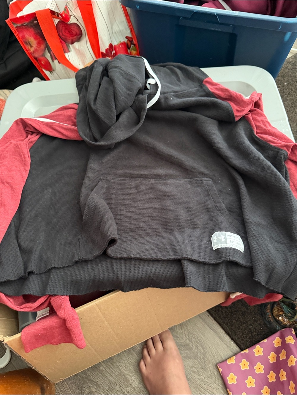 Under Armour Black Hoodie with Red Sleeves